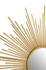 Rina Asymmetric Gold Wall Mirror. Gold wall mirror. Asymmetric frame mirror. Modern wall décor. Statement gold mirror. Round decorative mirror. Sculptural wall art. Metallic home décor. Luxe accent piece.