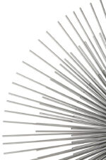 Voss Silver Sunburst Wall Mirror. Silver wall mirror. Sunburst mirror design. Modern wall décor. Round decorative mirror. Iron frame mirror. Contemporary silver décor. Reflective wall art. Statement mirror.