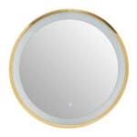 Enso Illuminated Gold Round Mirror. LED wall mirror. Gold round mirror. Modern illuminated mirror. Light-up wall mirror. Contemporary gold décor. Luxury bathroom mirror. Glam dressing mirror. Ambient light mirror.