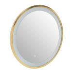Enso Illuminated Gold Round Mirror. LED wall mirror. Gold round mirror. Modern illuminated mirror. Light-up wall mirror. Contemporary gold décor. Luxury bathroom mirror. Glam dressing mirror. Ambient light mirror.