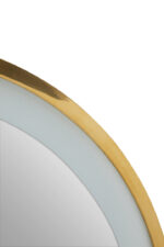Enso Illuminated Gold Round Mirror. LED wall mirror. Gold round mirror. Modern illuminated mirror. Light-up wall mirror. Contemporary gold décor. Luxury bathroom mirror. Glam dressing mirror. Ambient light mirror.