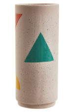 Tovi Abstract Vase. Multicoloured ceramic vase. Abstract geometric design. Hand-carved vase. Bright decorative accent. Modern ceramic décor. Artistic home accessory. Cylindrical vase. Contemporary colourful vase.