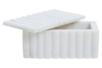 Elia Marble Ribbed Box. White marble storage box. Modern decorative box. Ribbed marble décor. Luxury home accessory. Contemporary marble storage. Elegant trinket box.