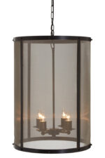 Atelier Round Pendant Light. Black and gold ceiling light. Industrial pendant lighting. Round metal chandelier. Textured iron light fixture. Modern ambient lighting. Statement pendant light.