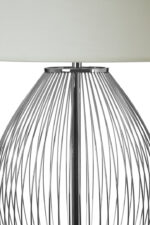 Rendell Wireframe Table Lamp. Chrome finish lamp. Modern wireframe lighting. Linen shade lamp. Contemporary table lamp. Elegant home lighting. Metal wire body lamp. Bedroom bedside lamp. Living room lighting. Office desk lamp. Minimalist home décor. Polished chrome lamp. Modern interior lighting. Ambient table lamp.