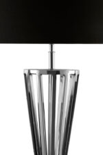 Hudson Twisted Base Table Lamp. Nickel finish lamp. Stainless steel table lamp. Black shade lamp. Modern metallic lighting. Luxury home décor lamp. Sculptural twisted base. Hourglass table lamp. Contemporary bedside lamp. Designer accent lighting. Elegant living room light. Monochrome home accessory. Reflective silver lamp. Boutique style lighting.