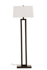 Kenton Monochromatic Floor Lamp. Black and white floor lamp. Modern standing lamp. Minimalist lighting. Contemporary home décor. Black metal frame lamp. White tapered shade. Elegant monochrome lamp. Ambient lighting solution. Modern living room floor lamp. Designer home accessory. Sleek contemporary floor lamp.