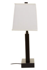 Kenton Monochromatic Table Lamp. Black and white table lamp. Modern desk lamp. Minimalist lighting. Contemporary bedside lamp. Black metal frame. White tapered shade. Monochrome design. Elegant modern lighting. Ambient home lighting. Bedroom lamp. Living room table lamp. Designer home accessory. Sleek decorative lamp.