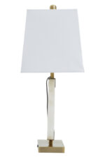 Halden Circular Marble Table Lamp. White marble lamp. Gold base table lamp. Modern marble lighting. Luxury home décor. Brushed gold lamp base. Ivory fabric shade. Contemporary lighting. Sculptural marble lamp. Designer bedside lamp. Elegant living room lighting.
