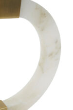 Halden Circular Marble Table Lamp. White marble lamp. Gold base table lamp. Modern marble lighting. Luxury home décor. Brushed gold lamp base. Ivory fabric shade. Contemporary lighting. Sculptural marble lamp. Designer bedside lamp. Elegant living room lighting.