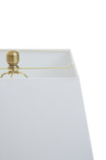 Halden Circular Marble Table Lamp. White marble lamp. Gold base table lamp. Modern marble lighting. Luxury home décor. Brushed gold lamp base. Ivory fabric shade. Contemporary lighting. Sculptural marble lamp. Designer bedside lamp. Elegant living room lighting.