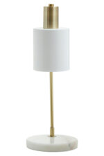 Kelson Curved Table Lamp. Brass finish table lamp. Mid-century modern lighting. Marble base lamp. Curved arm desk lamp. Contemporary home décor. Study table lighting. Elegant gold lamp. Modern reading lamp. Sculptural table lamp. Designer lighting piece.