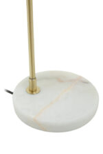 Kelson Curved Table Lamp. Brass finish table lamp. Mid-century modern lighting. Marble base lamp. Curved arm desk lamp. Contemporary home décor. Study table lighting. Elegant gold lamp. Modern reading lamp. Sculptural table lamp. Designer lighting piece.