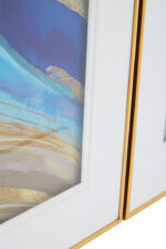 Set of 2 Abstract Wall Art. Blue and gold wall art. Modern abstract prints. Framed art set. Contemporary wall décor. Gold framed wall art. Neutral abstract paintings. Elegant home décor. Luxury living room art. Minimalist wall décor. Fluid pattern wall art. Stylish framed artwork. Geometric art set. Modern blue artwork. Chic gold accent art. Abstract canvas prints. Home office wall art. Modern art for bedroom. Decorative wall feature.