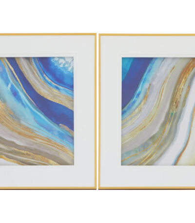 Set of 2 Abstract Wall Art. Blue and gold wall art. Modern abstract prints. Framed art set. Contemporary wall décor. Gold framed wall art. Neutral abstract paintings. Elegant home décor. Luxury living room art. Minimalist wall décor. Fluid pattern wall art. Stylish framed artwork. Geometric art set. Modern blue artwork. Chic gold accent art. Abstract canvas prints. Home office wall art. Modern art for bedroom. Decorative wall feature.
