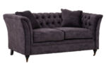 Naya 2 Seater Chesterfield Sofa. Dark grey velvet sofa. Velvet chesterfield sofa. 2 seater chesterfield. Classic velvet sofa. Button tufted sofa. Modern chesterfield couch. Traditional style sofa. Compact velvet sofa. Elegant grey sofa. Living room seating. Luxury velvet furniture. Grey chesterfield loveseat. Castor leg sofa. Plush velvet sofa.