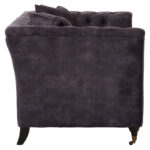 Naya 2 Seater Chesterfield Sofa. Dark grey velvet sofa. Velvet chesterfield sofa. 2 seater chesterfield. Classic velvet sofa. Button tufted sofa. Modern chesterfield couch. Traditional style sofa. Compact velvet sofa. Elegant grey sofa. Living room seating. Luxury velvet furniture. Grey chesterfield loveseat. Castor leg sofa. Plush velvet sofa.