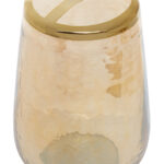 Lume Glass Toothbrush Holder. Glass toothbrush cup. Gold rim toothbrush holder. Textured glass bathroom accessory. Modern bathroom decor. Luxury toothbrush holder. Divided toothbrush holder. Durable glass bathroom organiser. Gold accent bathroom set. Elegant sink accessory. Stylish glass holder. Contemporary bathroom decor.