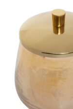 Lume Glass Bathroom Jar. Glass storage jar. Gold lid bathroom jar. Textured glass container. Elegant bathroom organiser. Modern bathroom decor. Luxury vanity jar. Cotton pad jar. Glass jar with lid. Gold accent bathroom accessory. Stylish countertop storage. Glass vanity container.