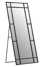 Sera Black Frame Floor Mirror. Black full-length mirror. Modern dressing mirror. Matte black frame mirror. Tall wall mirror. Minimalist décor accent. Contemporary floor mirror.