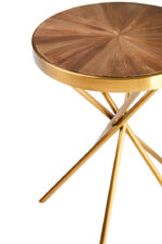 June Round Side Table. Modern side table. Gold finish table. Stainless steel frame. Sculptural base table. Aged fir wood top. Luxury accent table. Contemporary furniture. Small round table. Wooden top side table. Gold legs table. Modern living room décor. Glam side table. Natural wood furniture. Metal and wood table. Designer side table. Chic end table. Minimalist gold table. Round accent furniture. Elegant home décor.