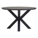 Halvar Round Dining Table. Black wood dining table. Modern dining table. Round dining table. Contemporary dining furniture. Black veneer top. Powder-coated legs. Scandinavian style table. Elegant dining design.
