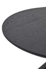 Halvar Round Dining Table. Black wood dining table. Modern dining table. Round dining table. Contemporary dining furniture. Black veneer top. Powder-coated legs. Scandinavian style table. Elegant dining design.