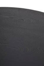 Halvar Round Dining Table. Black wood dining table. Modern dining table. Round dining table. Contemporary dining furniture. Black veneer top. Powder-coated legs. Scandinavian style table. Elegant dining design.