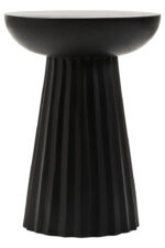 Tova Carved Ridge Side Table. Black mango wood table. Eco-friendly side table. Modern carved table. Ridged base furniture. Handcrafted wooden table. Sculptural side table. Minimalist bowl top table. Sustainable mango wood furniture. Black wood accent table. Contemporary living room furniture. Artisanal wooden side table. Textured modern furniture. Round mango wood side table. Luxury handcrafted decor.