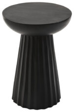 Tova Carved Ridge Side Table. Black mango wood table. Eco-friendly side table. Modern carved table. Ridged base furniture. Handcrafted wooden table. Sculptural side table. Minimalist bowl top table. Sustainable mango wood furniture. Black wood accent table. Contemporary living room furniture. Artisanal wooden side table. Textured modern furniture. Round mango wood side table. Luxury handcrafted decor.