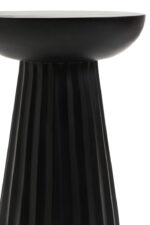 Tova Carved Ridge Side Table. Black mango wood table. Eco-friendly side table. Modern carved table. Ridged base furniture. Handcrafted wooden table. Sculptural side table. Minimalist bowl top table. Sustainable mango wood furniture. Black wood accent table. Contemporary living room furniture. Artisanal wooden side table. Textured modern furniture. Round mango wood side table. Luxury handcrafted decor.