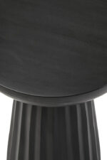 Tova Carved Ridge Side Table. Black mango wood table. Eco-friendly side table. Modern carved table. Ridged base furniture. Handcrafted wooden table. Sculptural side table. Minimalist bowl top table. Sustainable mango wood furniture. Black wood accent table. Contemporary living room furniture. Artisanal wooden side table. Textured modern furniture. Round mango wood side table. Luxury handcrafted decor.