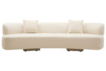 Noor 3 Seater Sofa. Curved silhouette sofa. Cream linen sofa. Modern three seater couch. Contemporary curved sofa. Neutral fabric seating. Elegant linen furniture. Sculptural modern sofa. Luxury living room furniture. Soft cream sofa. Minimalist home decor. Linen upholstered sofa. Comfortable modern seating. Refined three seater. Plush linen couch. Designer curved sofa. Stylish cream couch. Modern lounge furniture. Timeless linen sofa. Statement living room piece.