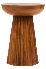 Tova Natural Mango Wood Side Table. Mango wood side table. Ridged base side table. Carved wood table. Natural wood accent table. Modern side table. Minimalist wood table. Eco-friendly mango wood furniture. Living room side table. Rustic wood table. Boho side table. Handcrafted wooden table.