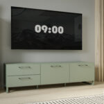 Hydra Media Unit. Hydra TV unit. Light Grey media unit. Sage Green TV stand. Modern media unit. Wall mounted TV unit. Floating TV stand. ABS edging media unit. Metal TV console. Contemporary TV furniture.