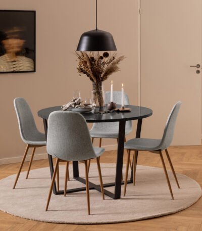 Cera dining table. Round marble effect dining table. Black dining table. Melamine dining table. Modern kitchen table. Small round dining table. Metal base dining table. Contemporary dining furniture. Easy clean dining table.