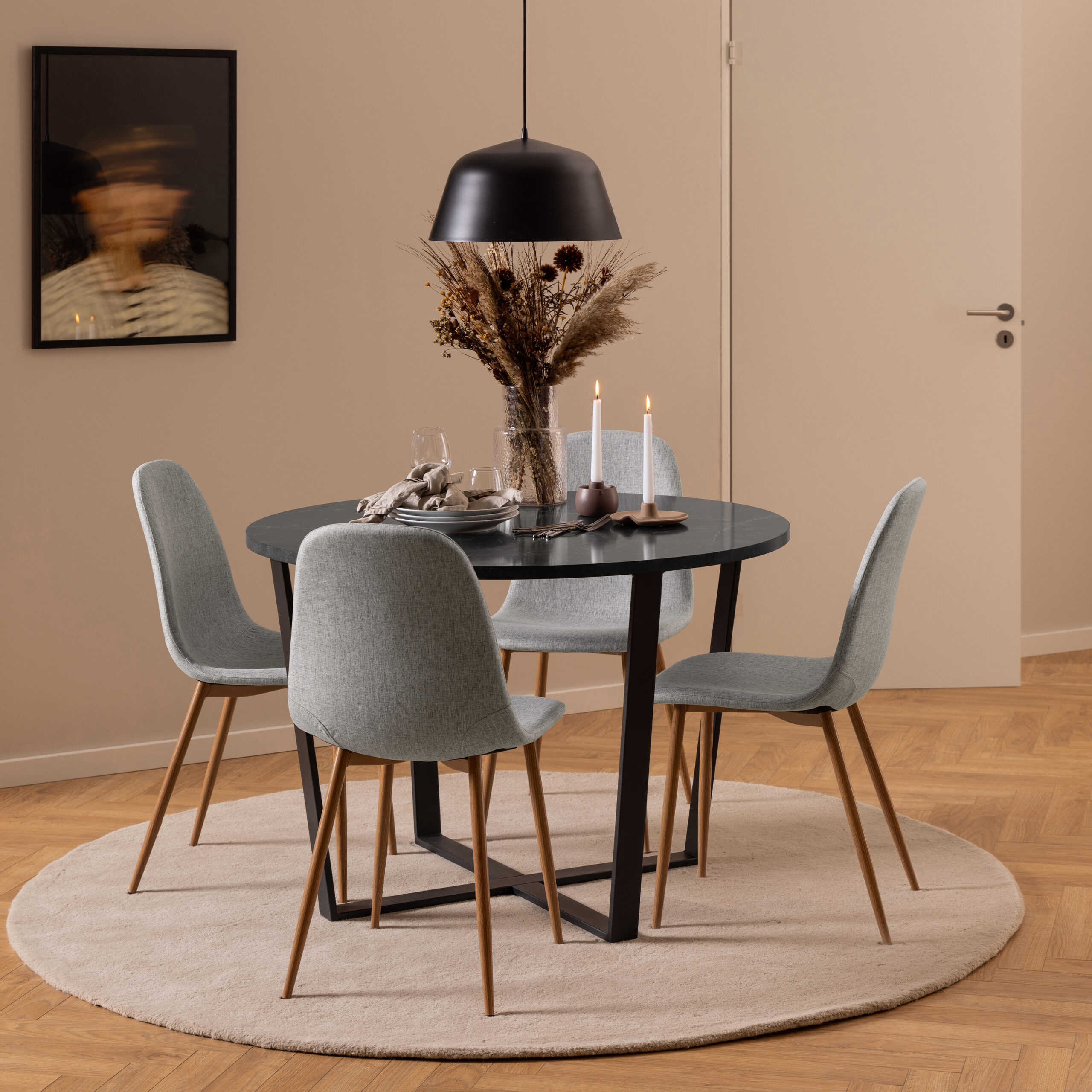 Cera Marble Effect Round Dining Table Cera dining table. Round marble effect dining table. Black dining table. Melamine dining table. Modern kitchen table. Small round dining table. Metal base dining table. Contemporary dining furniture. Easy clean dining table.