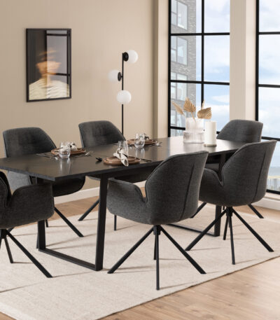 Cera Marble Effect Dining Table. Cera dining table. Marble effect dining table. Black marble dining table. Melamine top dining table. Modern dining table. Contemporary dining table. Black metal leg table. Six seater dining table. Easy clean dining table. Kitchen dining table. Family dining room table. Rectangular dining table.