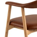 Ari dining chairs. Set of 2 dining chairs. PU leather dining chair. Oak dining chairs. Scandinavian dining furniture. Modern dining seating. Brandy leather chair. Armrest dining chair. Minimalist dining chair.