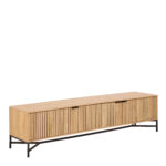 Purino Media Unit. Slatted TV unit. Oak effect media unit. Scandinavian TV stand. 180cm TV unit. Modern media console. Black leg TV unit. Light oak TV stand. Living room storage. Contemporary TV furniture.
