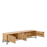 Purino Media Unit. Slatted TV unit. Oak effect media unit. Scandinavian TV stand. 180cm TV unit. Modern media console. Black leg TV unit. Light oak TV stand. Living room storage. Contemporary TV furniture.