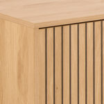 Purino Media Unit. Slatted TV unit. Oak effect media unit. Scandinavian TV stand. 180cm TV unit. Modern media console. Black leg TV unit. Light oak TV stand. Living room storage. Contemporary TV furniture.