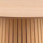 Lars Panelled Round Dining Table. Round oak dining table. Scandinavian dining table. Slatted base dining table. Pedestal dining table. Round wooden dining table. Oak kitchen table. Nordic dining furniture. Four seater dining table. Modern round dining table. Small dining table. Contemporary dining furniture.