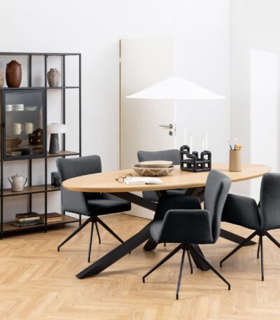 oval dining table. oak dining table. large dining table. 10 seater dining table. black metal dining table. cross base dining table. modern dining furniture. contemporary dining table. wooden dining table. organic shape dining table. statement dining table. family dining table. Marlin dining table.