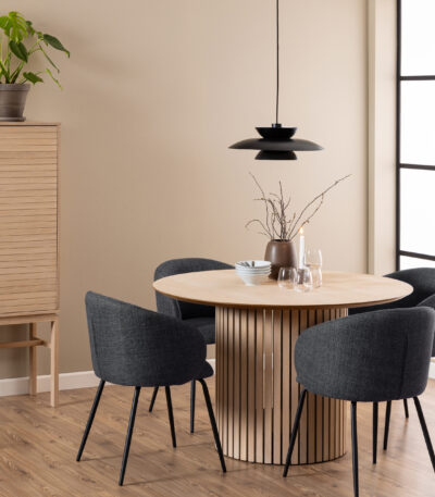 Sora Round Dining Table. Round dining table. Scandinavian dining table. Oak dining table. White dining table. Pillar base dining table. Pedestal dining table. Dining table for 4. Modern dining furniture. Danish style dining table. Contemporary dining table. Kitchen dining table. Small space dining table.