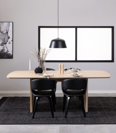 white pigmented dining table. oak dining table. Scandinavian dining table. modern wood dining table. panelled leg dining table. rectangular dining table. 6 seater dining table. Nordic style furniture. contemporary dining furniture. natural wood dining table. Lars dining table. minimalist dining table.
