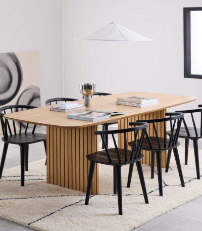 Lars Panelled Legs Dining Table. Lars dining table. Oak dining table. Panelled leg dining table. Lamella base dining table. Scandinavian dining table. Nordic dining furniture. Wooden dining table. Six seater dining table. Modern dining table. Contemporary dining table. Rectangular dining table. Family dining table.