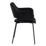Arix Set of 2 Dining Chairs. Black velvet dining chairs. Modern dining chairs. Open back dining chair. Dining chairs with armrests. Matte black steel legs. Contemporary dining seating. Upholstered dining chairs. Compact dining chair. Luxury dining furniture.