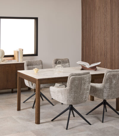 Solen dining table. Ceramic top dining table. Rectangular dining table. Modern dining table. Oak dining table. Smoked oak table. Luxury dining furniture. Contemporary dining room table. Heat resistant dining table. Scratch resistant table. Family dining table.
