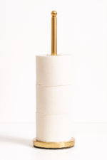 Alden Tall Toilet Roll Holder. Bathroom storage. Freestanding toilet roll holder. Black. Grey. White. Gold. Holder. Modern bathroom accessory. Sturdy iron design. Stainless steel top. Ergonomic height. Contemporary bathroom décor.